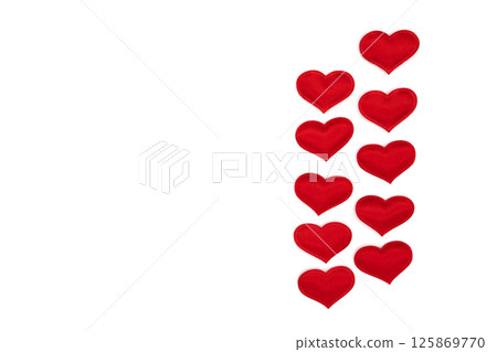 Red hearts isolated on white, template for a card 125869770