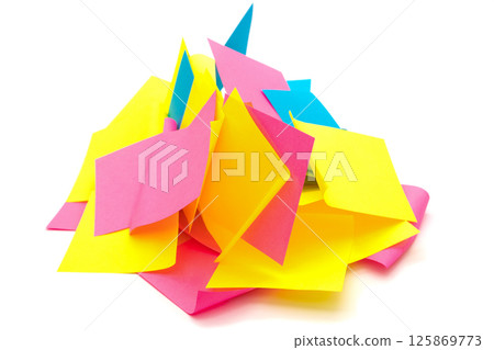 Used colorful stickers notes heap isolated on white Used colorful stickers notes heap isolated on white 125869773