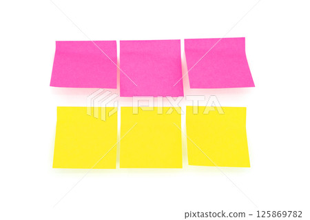 Reminder notes isolated on the white background. Yellow and pink sticky notes Reminder notes isolated on the white background. Yellow and pink sticky notes 125869782