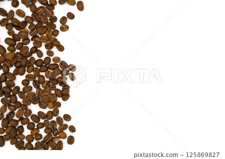 Brown coffee beans isolated on white background Brown coffee beans isolated on white background 125869827
