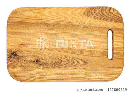 Wood cutting board mockup isolated on white background Wood cutting board mockup isolated on white background 125869839