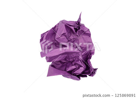 Purple crumpled paper isolated on white background 125869891