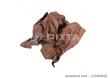 Brown crumpled paper isolated on white background 125869892