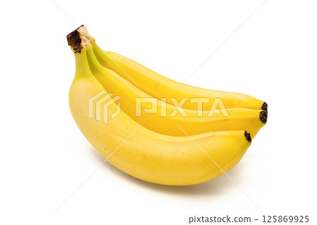 Three fresh bananas isolated on white. Fresh yellow bananas 125869925