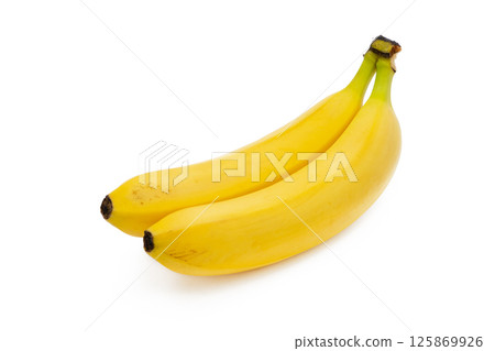Two ripe bananas isolated on white background. Tasty bananas. Exotic. Tropical Two ripe bananas isolated on white background. Tasty bananas. Exotic. Tropical 125869926