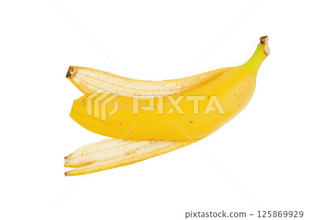 Banana Skin isolated on white background. From top view 125869929