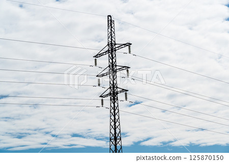 Electrical power lines and towers. High voltage pole 125870150
