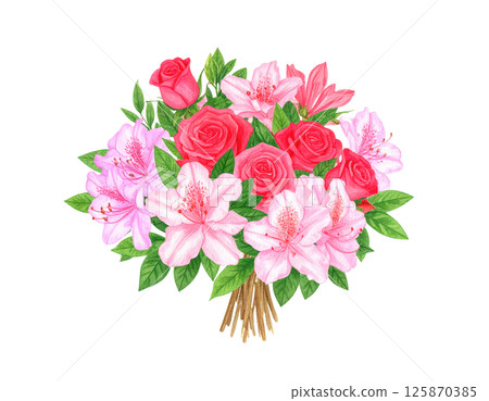 玫瑰與杜鵑花的花束 125870385