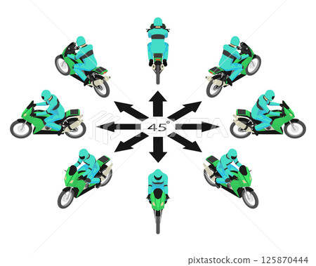 Rotation green motorbike by 45 degrees. Rotation green motorbike by 45 degrees. 125870444