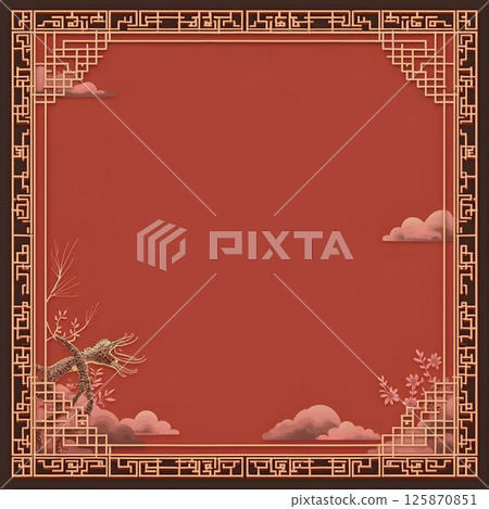 Traditional Chinese Frame with Soft Red Background 125870851