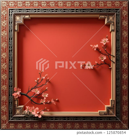 Elegant Frame with Chinese Motifs and Red Background Elegant Frame with Chinese Motifs and Red Background 125870854