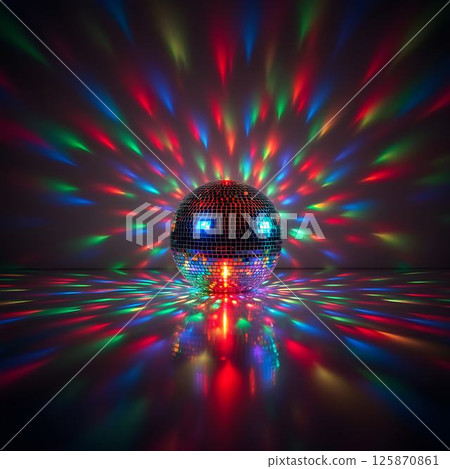 Multicolored Lights Reflecting from Glowing Disco Ball 125870861