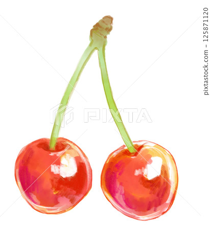 新鮮美味的櫻桃水彩插圖 新鮮美味的櫻桃水彩插圖 125871120