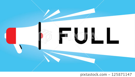 Color megaphone icon with word full in white banner on blue background 125871147