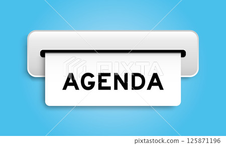White coupon banner with word agenda from machine on blue color background White coupon banner with word agenda from machine on blue color background 125871196