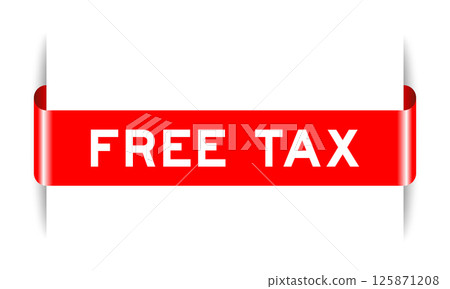 Red color inserted label banner with word free tax on white background 125871208