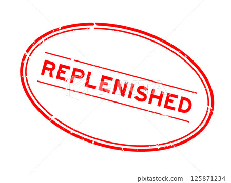 Grunge red replenished word oval rubber seal stamp on white background Grunge red replenished word oval rubber seal stamp on white background 125871234