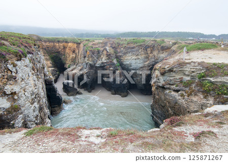 Beautiful aerial view of caves of Cathedrals beach, Galizia, Spain 125871267