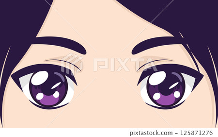 Anime girl with purple eyes close up. Cartoon manga anime eyes. Vector illustration 125871276