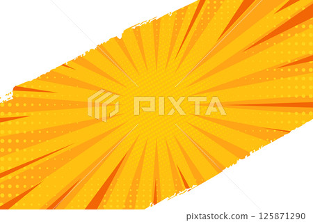 Cut out and isolated comic background in pop art style with sun rays and halftone. Retro style background with color halftone. Vector illustration 125871290