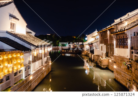Night view of Shantang Street, Suzhou, China, old townscape Night view of Shantang Street, Suzhou, China, old townscape 125871324