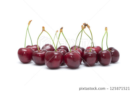 Cherry isolated. Cherries on white background. Sour cherry on white. Cherry isolated. Cherries on white background. Sour cherry on white. 125871521
