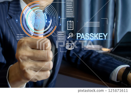 Businessman uses Passkey instead of code set for maximum security Biometric Lock 125871611