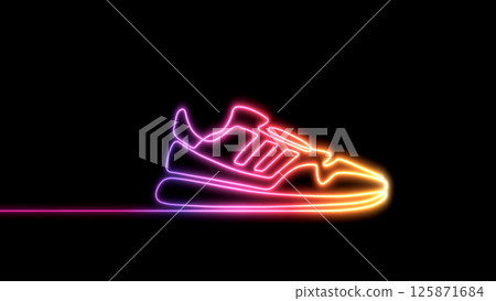 Neon sports shoes. Sneakers in a line style .  Neon sports shoes. Sneakers in a line style .  125871684