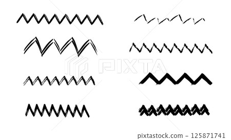 Abstract brush waves dry brush drawn, set of zigzags drawn with ink for design and decoration, collection of monochrome curved bold brush strokes, hand drawn zigzag vector elements 125871741