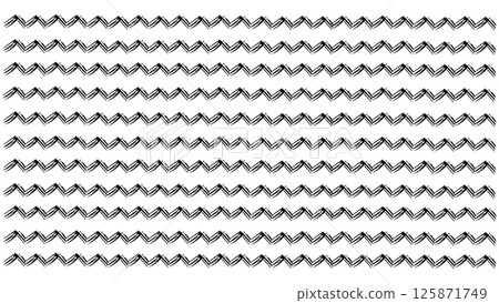 Hand drawn doodle background patterns, seamless ripple pattern, ink paint brush marker hand drawn doodle wave pattern, trendy grunge design drawn with dry brush, repeated zigzag lines background 125871749