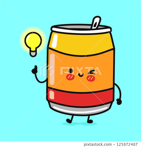 A cartoon Soda Can with a lightbulb above its head, showing a great idea. 125872487