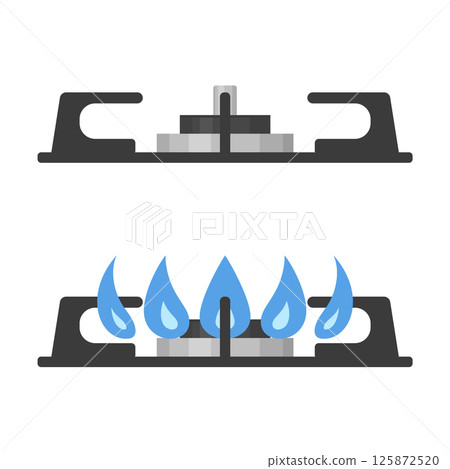 Illustration of a gas stove seen from the side 125872520