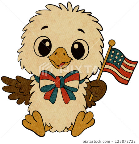 Cute Bald Eagle Chick with American Flag Cute Bald Eagle Chick with American Flag 125872722