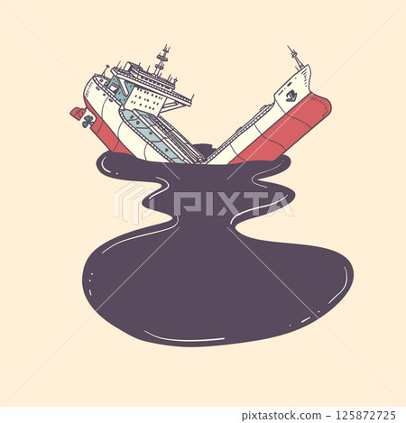 Ecological disaster in the ocean. Environmental pollution. Fuel oil tanker spill. Ecological disaster in the ocean. Environmental pollution. Fuel oil tanker spill. 125872725