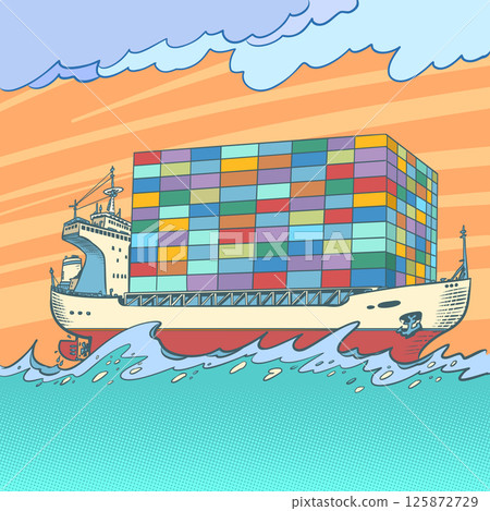 International maritime trade. A container ship sails in the ocean. American trade through the Panama Canal. 125872729