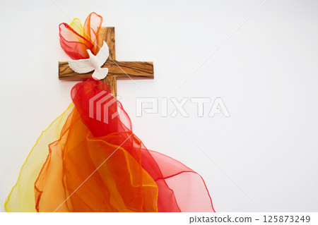 Pentecost Sunday. Pentecost background with flying dove 125873249