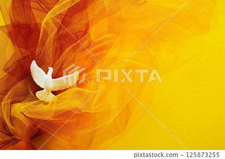 Pentecost Sunday. Pentecost background with flying dove 125873255