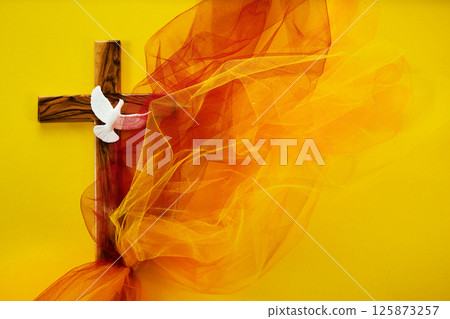 Pentecost Sunday. Pentecost background with flying dove 125873257