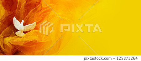 Pentecost Sunday. Pentecost background with flying dove 125873264