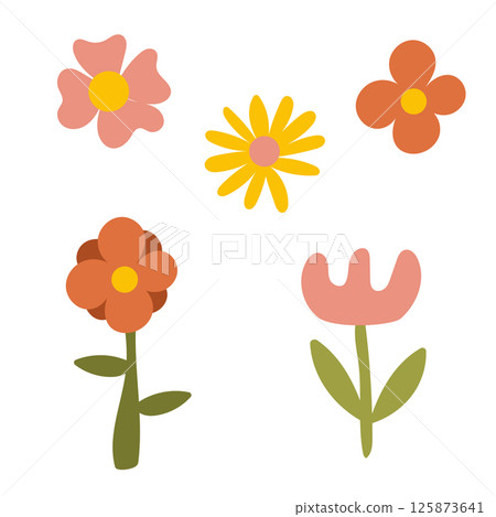 Simple flowers set. Retro flowers. Minimalistic design. 125873641