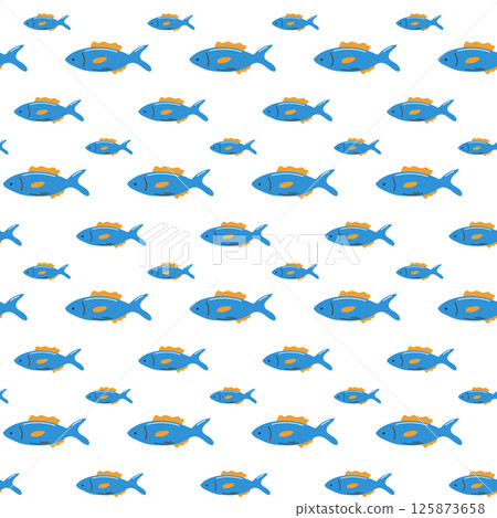 Blue fish seamless pattern. Tropical exotic blue fish. Blue fish seamless pattern. Tropical exotic blue fish. 125873658