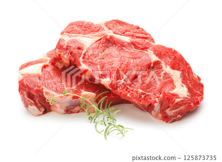 fresh raw beef steak on white background 125873735