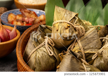 Traditional rice dumplings with various fillings prepared for the Dragon Boat Festival 125873901