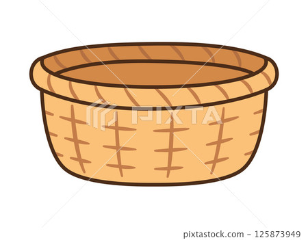 Empty basket. Traditional willow wicker basket. Hand drawn flat style Empty basket. Traditional willow wicker basket. Hand drawn flat style 125873949