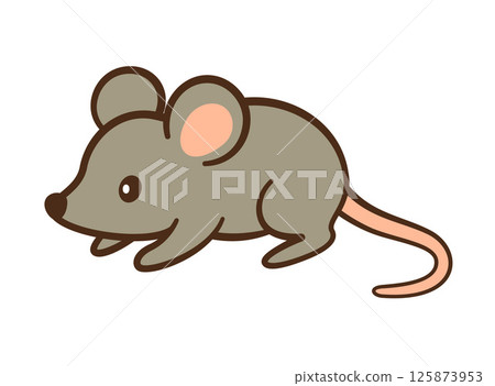 Flat vector illustration Cute cartoon gray mouse. Hand drawn Flat style isolated icon. Flat vector illustration Cute cartoon gray mouse. Hand drawn Flat style isolated icon. 125873953