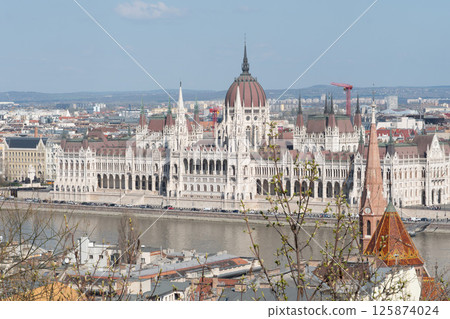 The Hungarian Parliament Building in Budapest, Hungary, stands majestically on the Danube riverbank 125874024