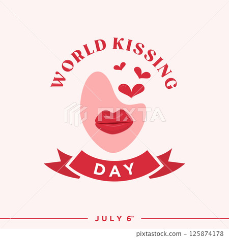 Emblem letter World Kissing Day with abstract face and lips 125874178