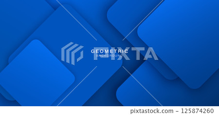 Abstract blue background with overlap layer. Modern rounded square shapes and shadow. Minimalist geometric design. Suit for cover, poster, banner, flyer, book, brochure, website 125874260