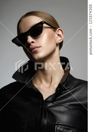 fashion portrait of Beautiful young woman in sunglasses fashion portrait of Beautiful young woman in sunglasses 125874308