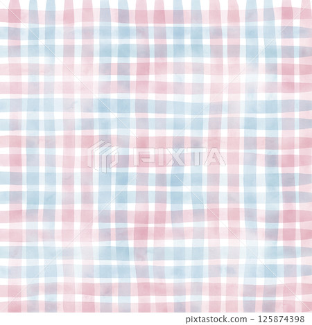 Baby Pink Blue Plaid Gingham Check Hand Drawn Background Pattern Overlay 125874398